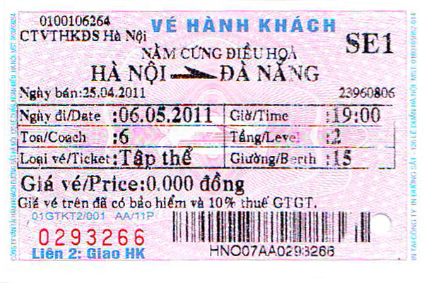 Vé tàu Hỏa Tonkin- Đường sắt Việt nam